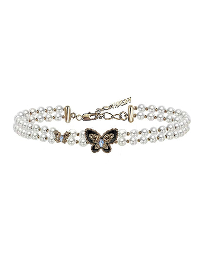 Retro Pearl Butterfly Choker