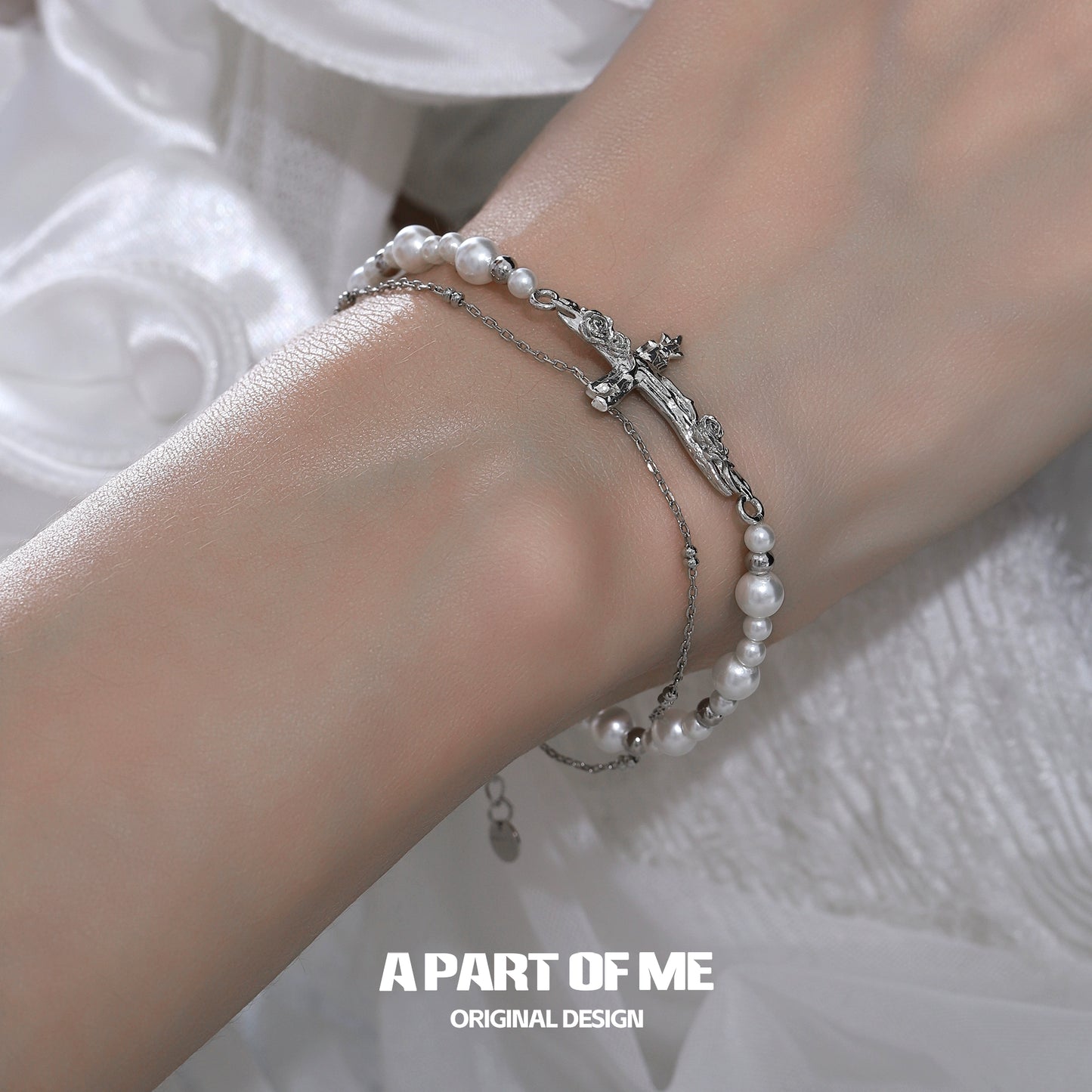 Rose Cross Pearl Bracelet