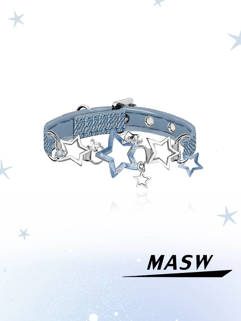 Blue Leather Star Bracelet
