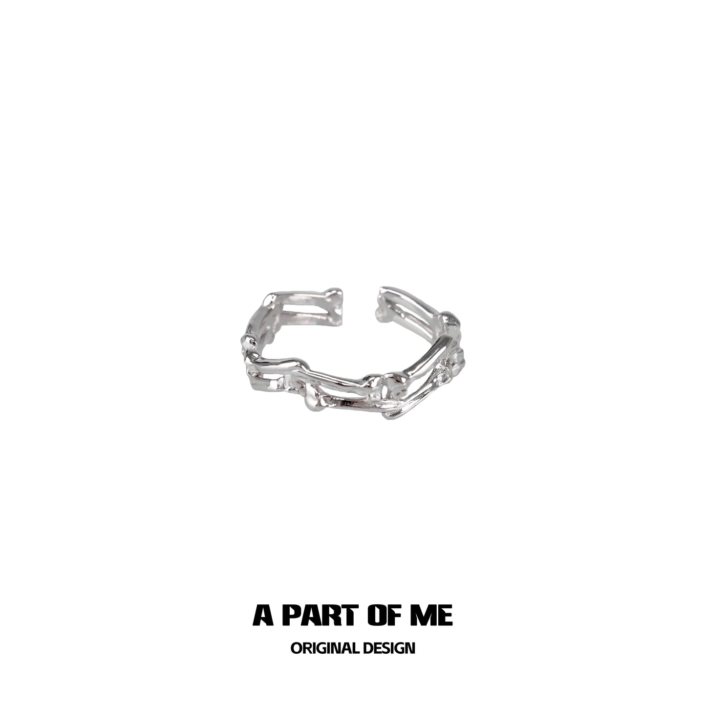 Unique A PART OF ME abstract bone silver ring with intricate design for modern jewelry lovers