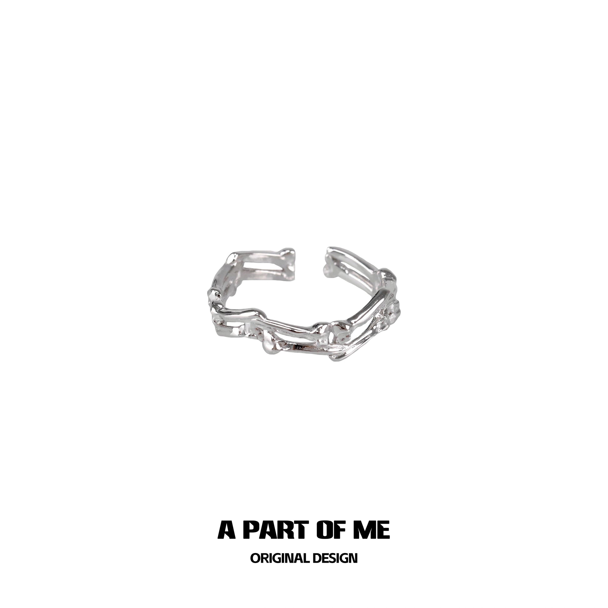 Unique A PART OF ME abstract bone silver ring with intricate design for modern jewelry lovers