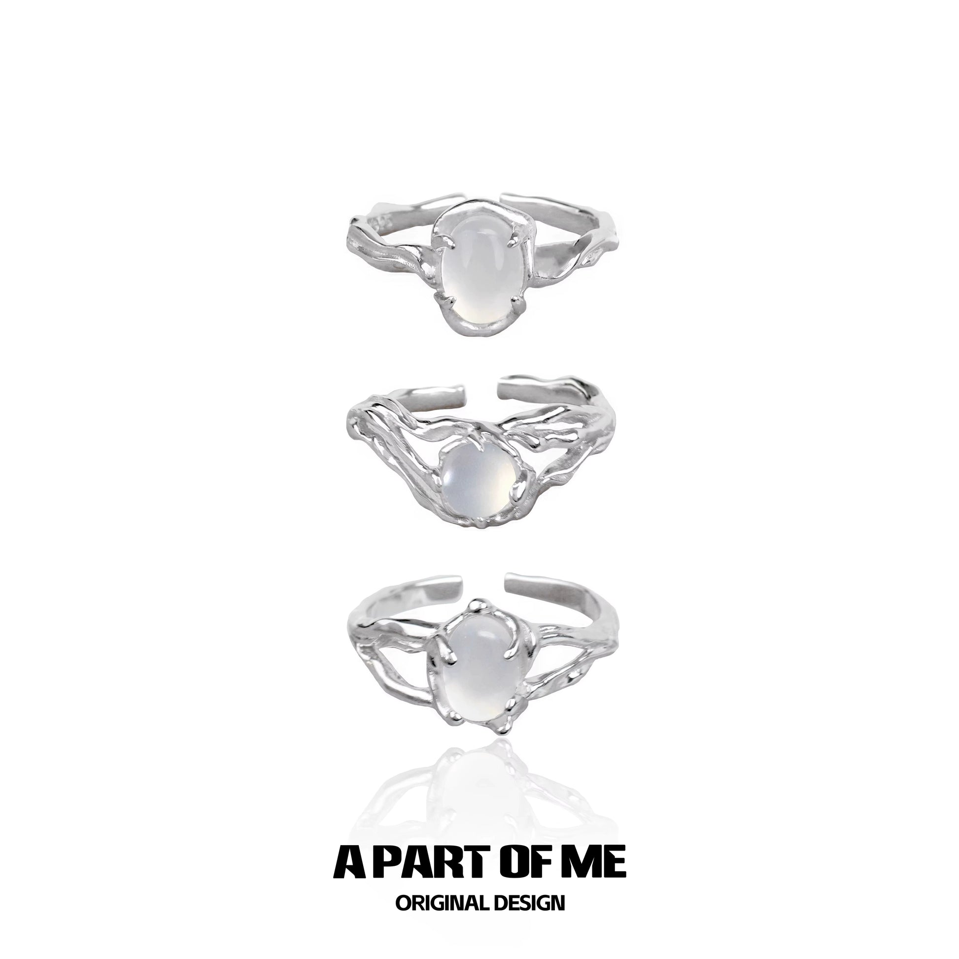 A PART OF ME silver agate textured ring in three unique designs, showcasing elegant craftsmanship