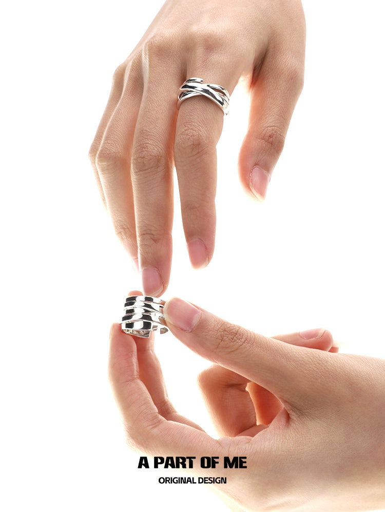 A PART OF ME bandage wrap punk ring displayed on hands with unique design and shine