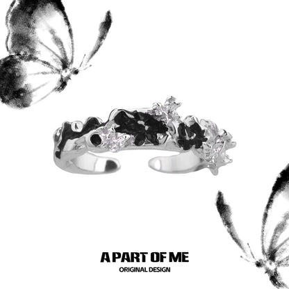 Elegant black butterfly ring with silver detailing and unique design by A PART OF ME