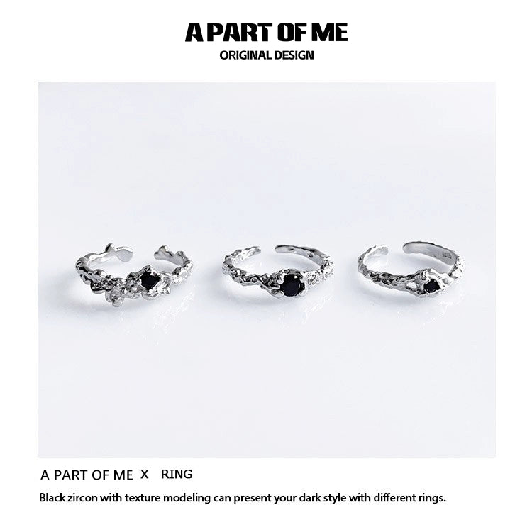 A PART OF ME black crown ring featuring textured design and black zircon for a stylish look