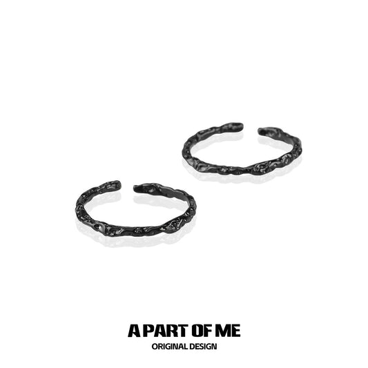 A Part of Me black minimal texture ring set with unique twisted design for modern accessories