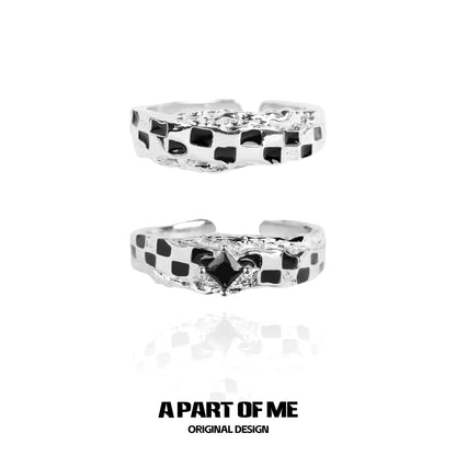Stylish black white chessboard ring featuring a unique textured design by A PART OF ME