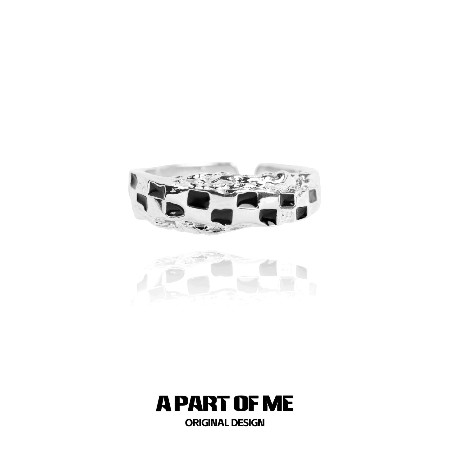 Stylish black white chessboard ring by A PART OF ME featuring an original design with a sleek finish