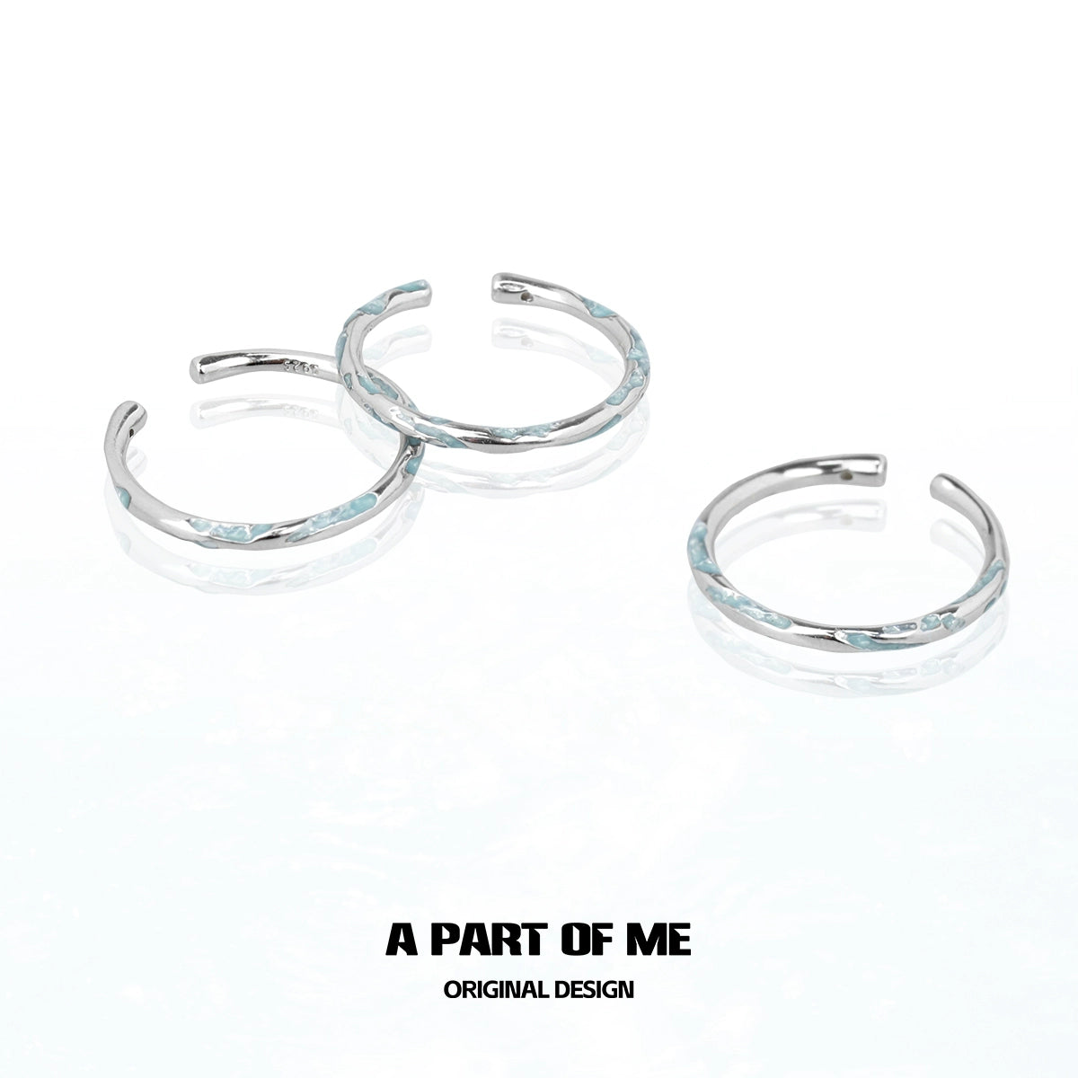 A PART OF ME blue minimalist ring set featuring sleek silver designs for modern styling