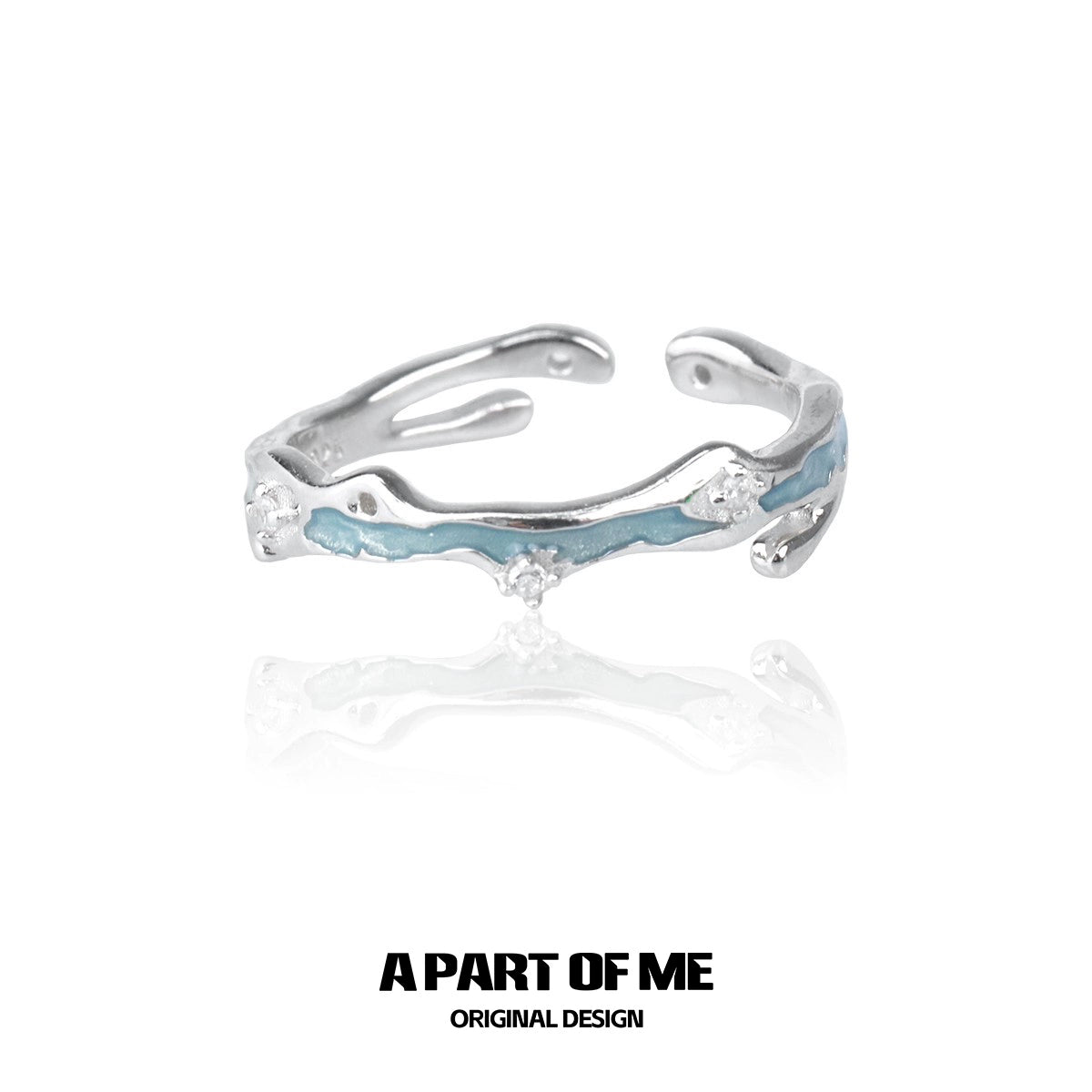 A Part of Me Blue Star Ring in Silver with a Unique Wavy Design and Blue Accent