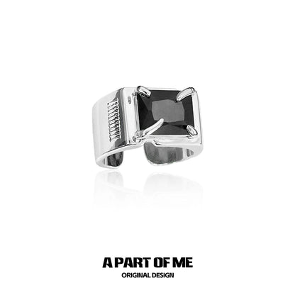 Silver A PART OF ME bold stone hip-hop ring featuring a large black gemstone