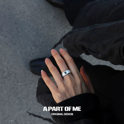 Stylish hand wearing a bold stone hip-hop ring by A PART OF ME for a trendy urban look