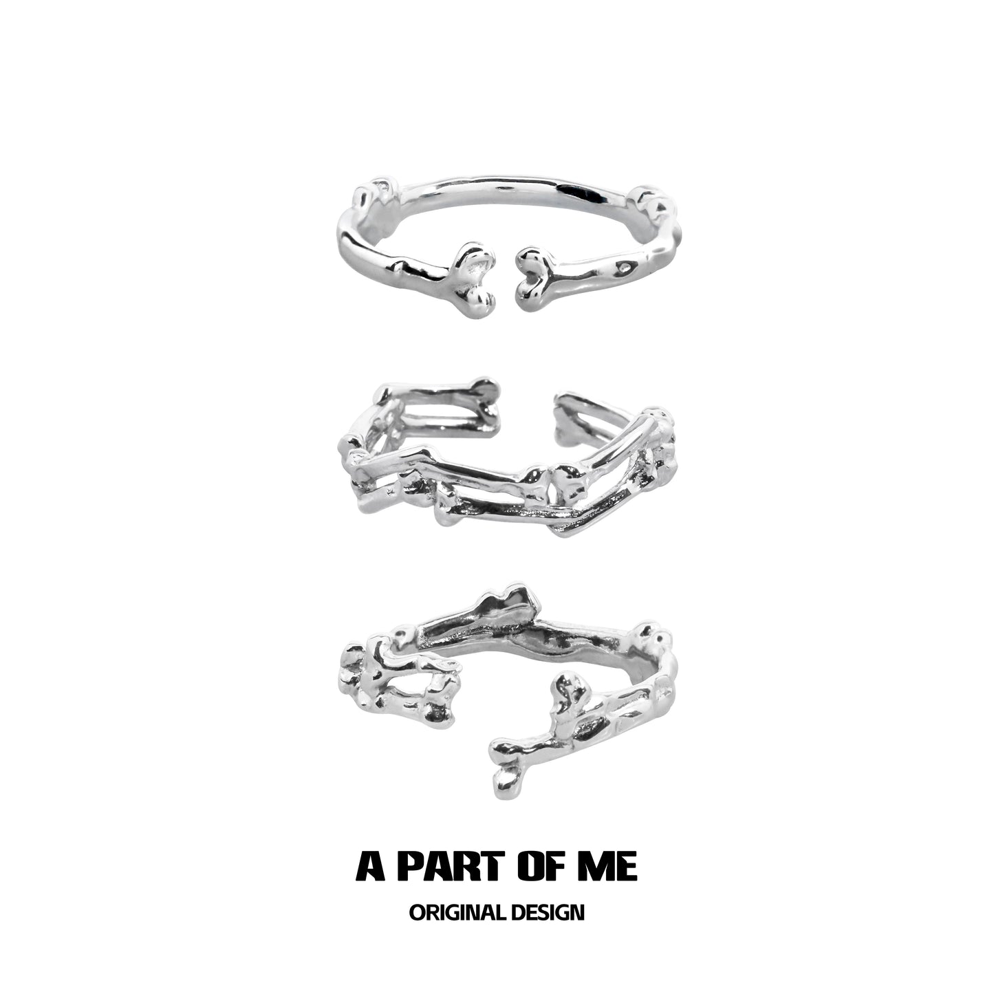 A PART OF ME bone ring gothic jewelry featuring a unique skeletal design in silver