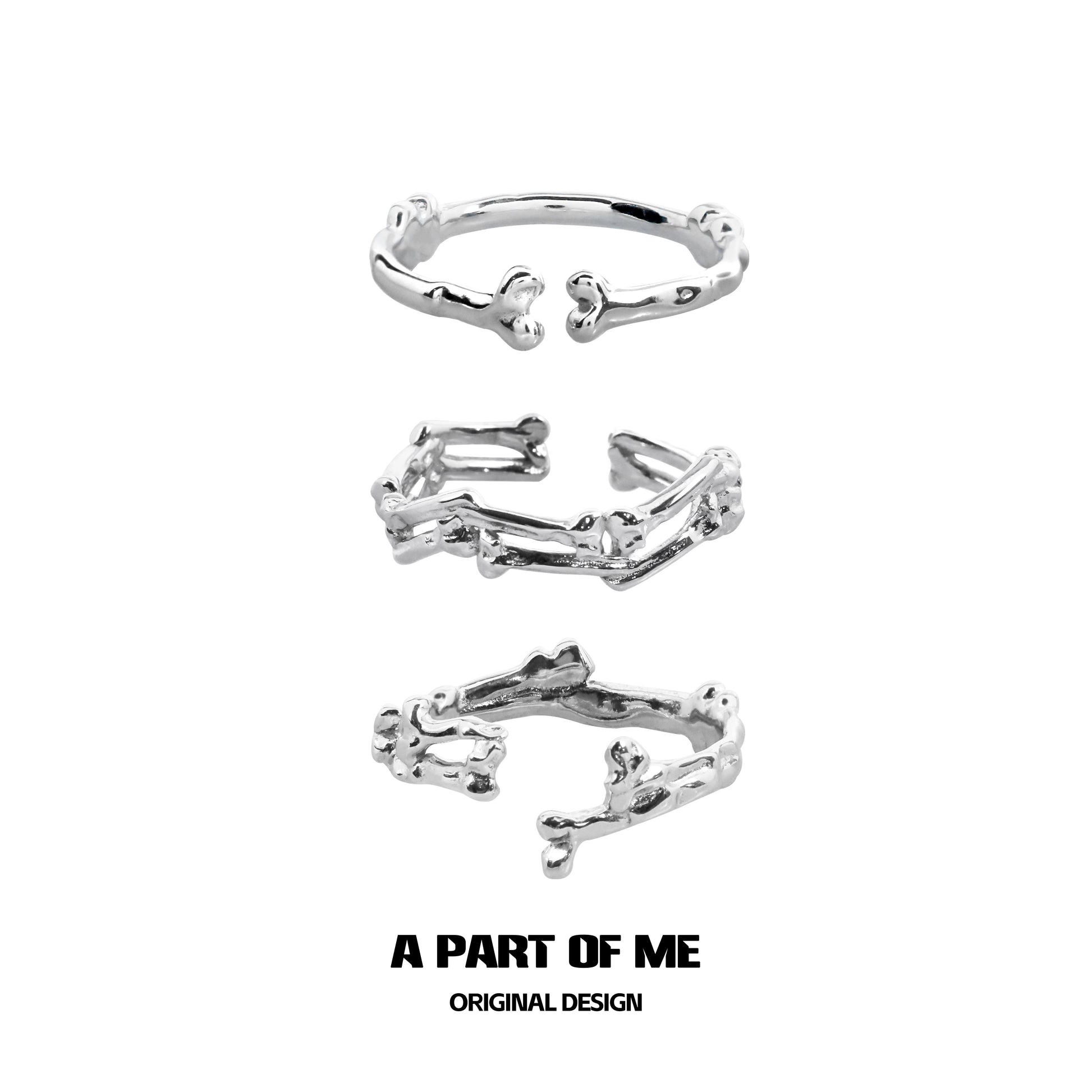 A PART OF ME bone ring gothic jewelry featuring a unique skeletal design in silver