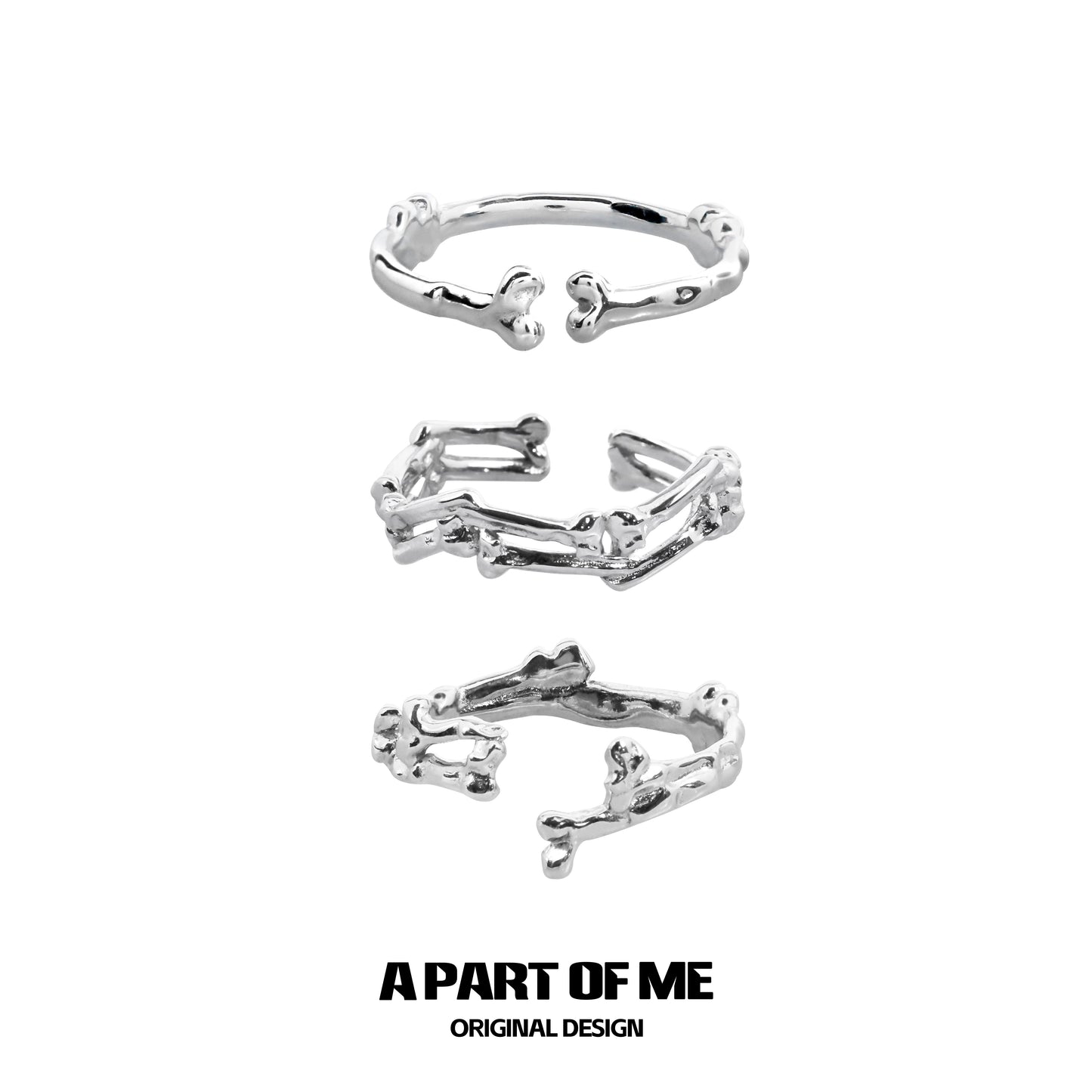 Bone ring gothic jewelry in silver featuring a unique organic design from A PART OF ME