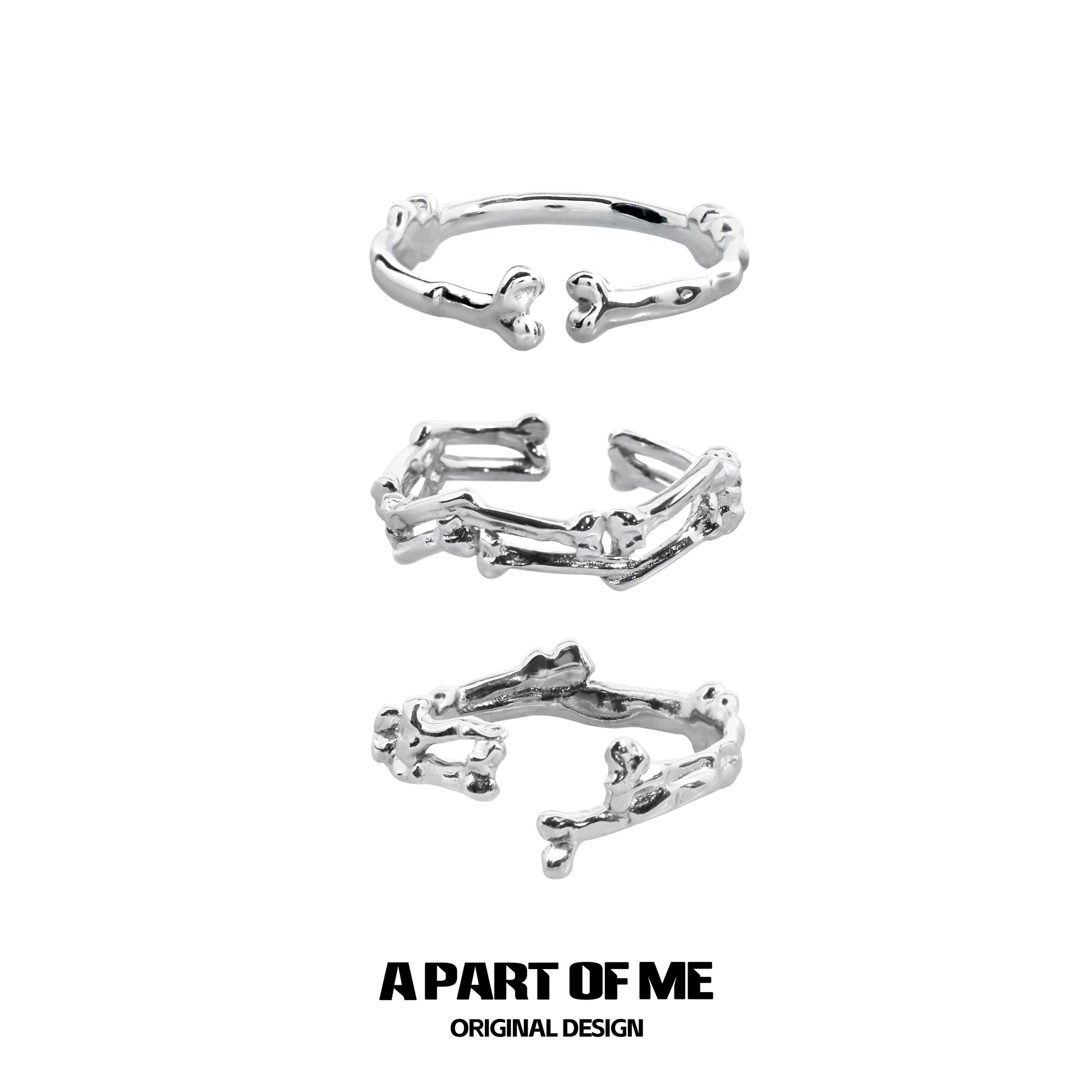 Bone ring gothic jewelry in silver featuring a unique organic design from A PART OF ME