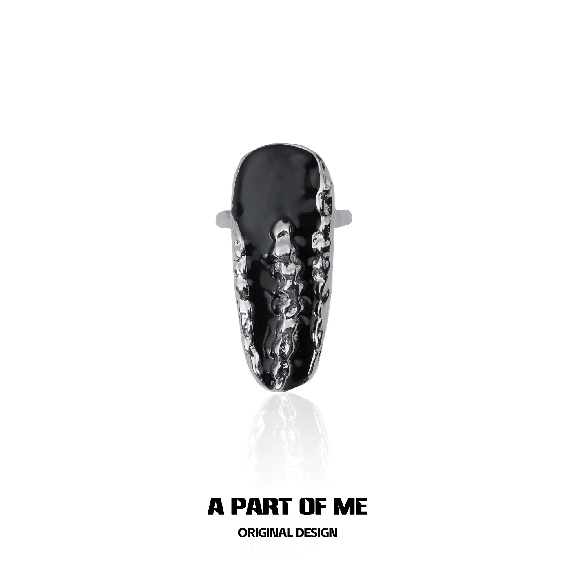A PART OF ME dark queen finger guard ring featuring a sleek black finish with textured details
