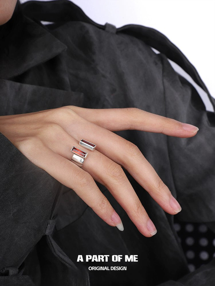 Edgy gothic ring from A PART OF ME showcasing a unique multi-bar design on a model's hand