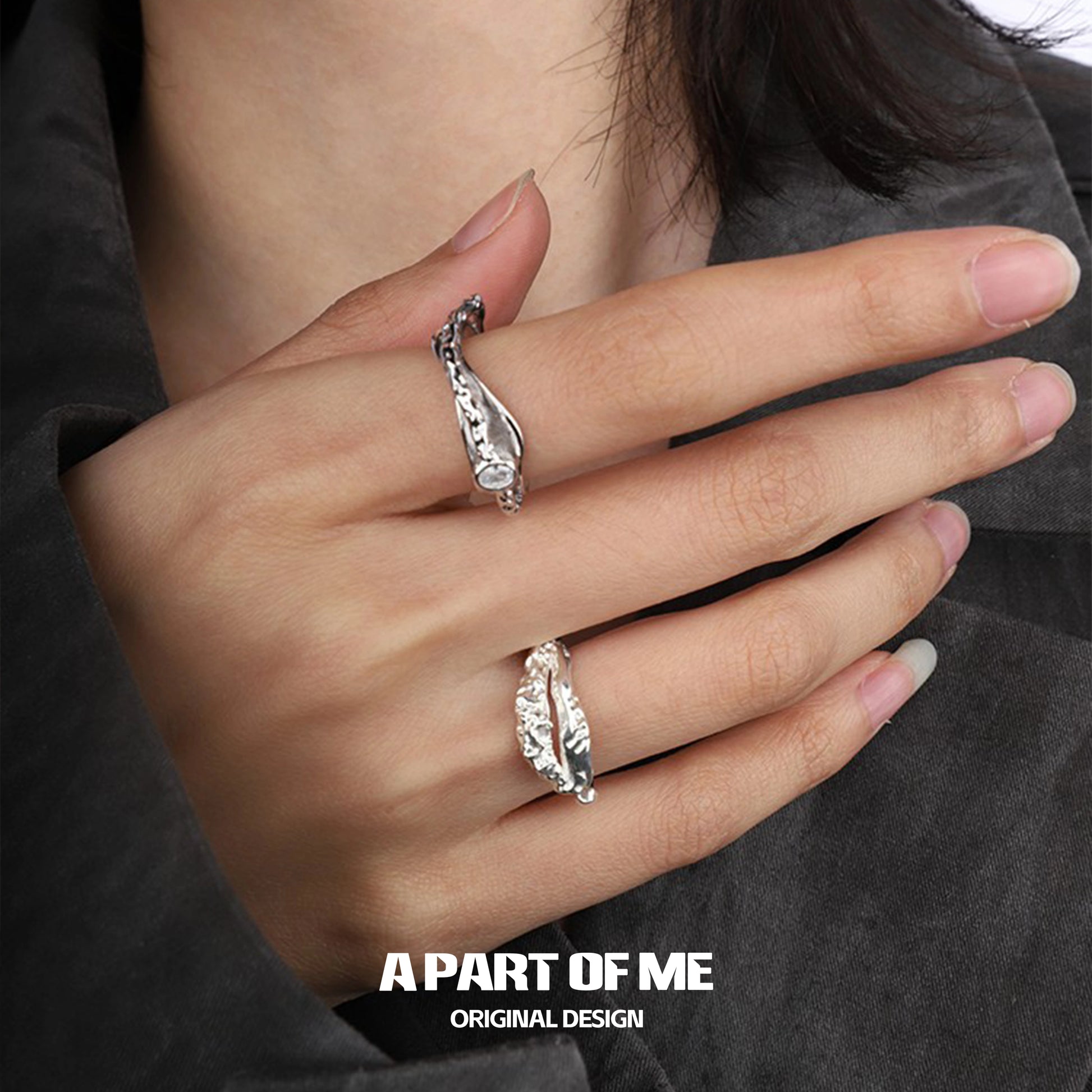 Close-up of A PART OF ME Eternal Star River Ring on a hand with elegant design and intricate details