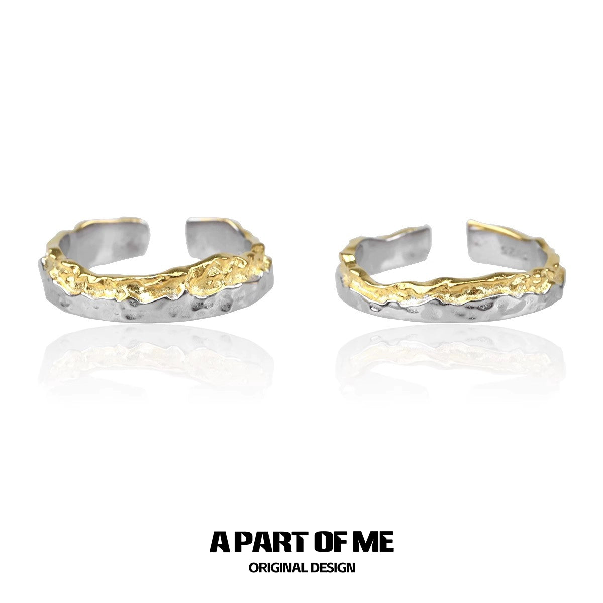 Elegant gold couple rings with textured design from A PART OF ME in silver and gold tones