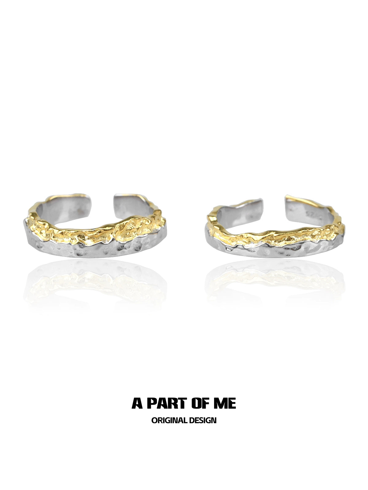 Stylish gold couple rings by A PART OF ME with unique textured design and silver band