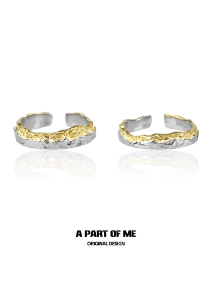 Stylish gold couple rings by A PART OF ME with unique textured design and silver band