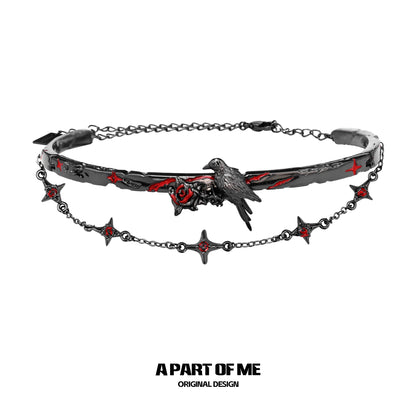 Gothic raven necklace featuring a raven and red accents on a black chain for a bold style