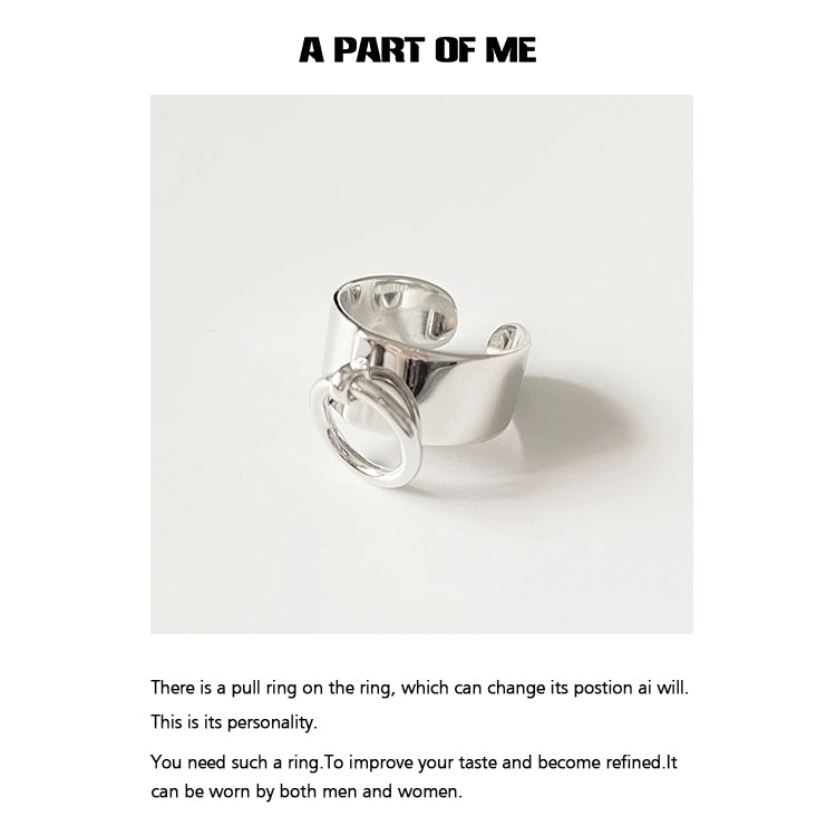 A PART OF ME hip hop pull tab ring in silver with adjustable pull tab detail for versatile wear
