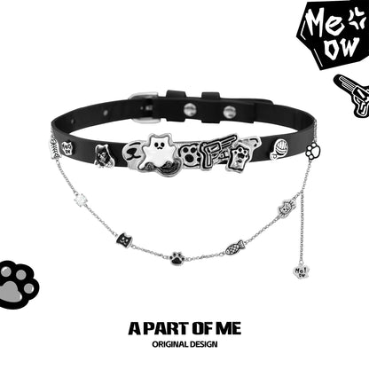 Kitten ghost leather choker from A PART OF ME featuring playful charms and a sleek design