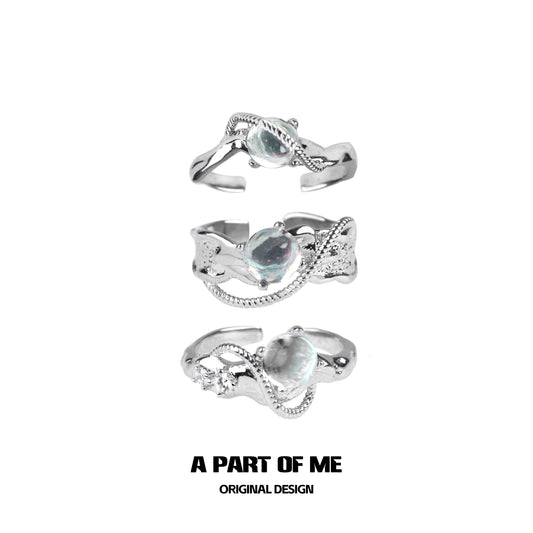 Elegant A PART OF ME Mermaid Moonstone Ring crafted in silver with waves design and a shimmering moonstone