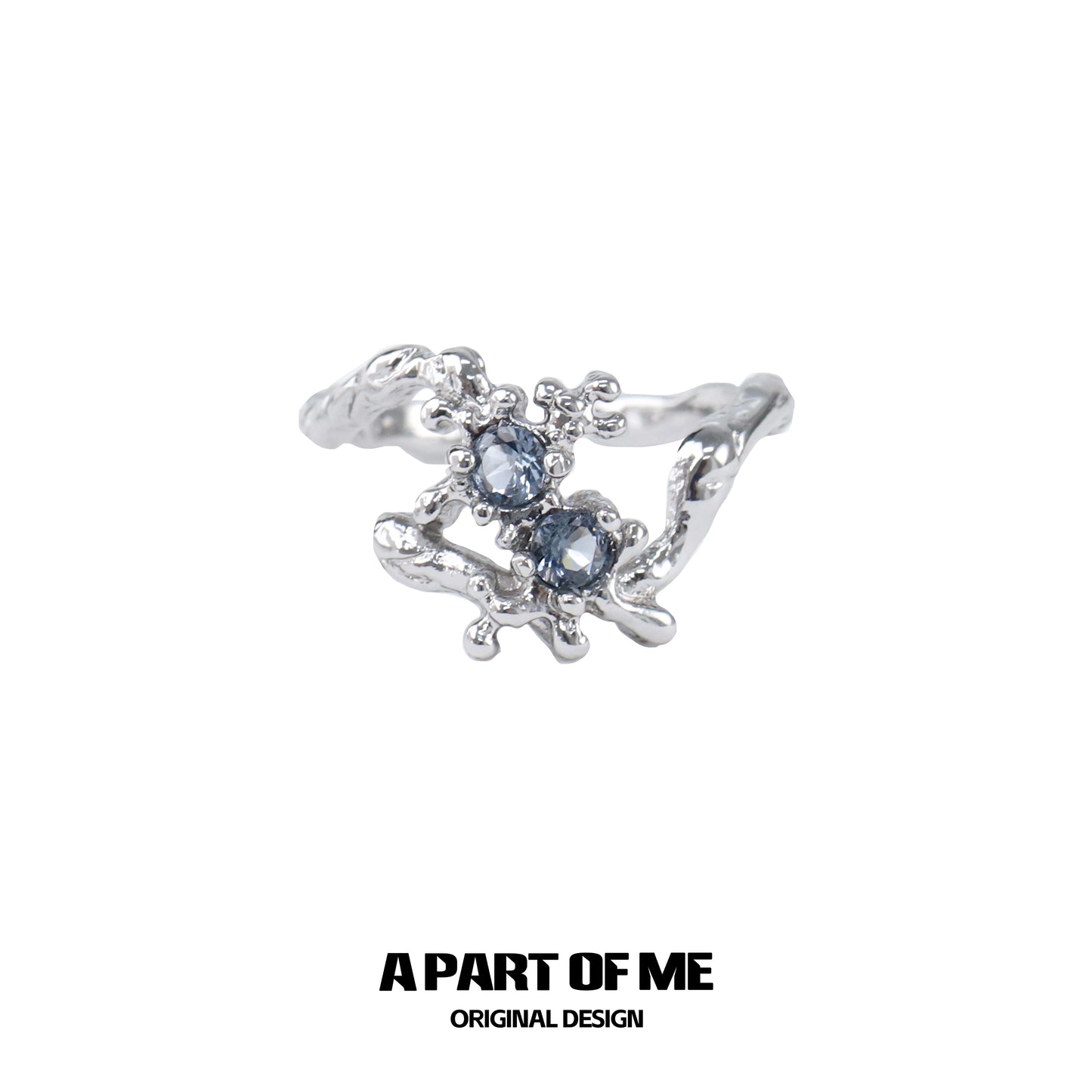 A PART OF ME mermaid texture silver ring featuring intricate design and sparkling stones