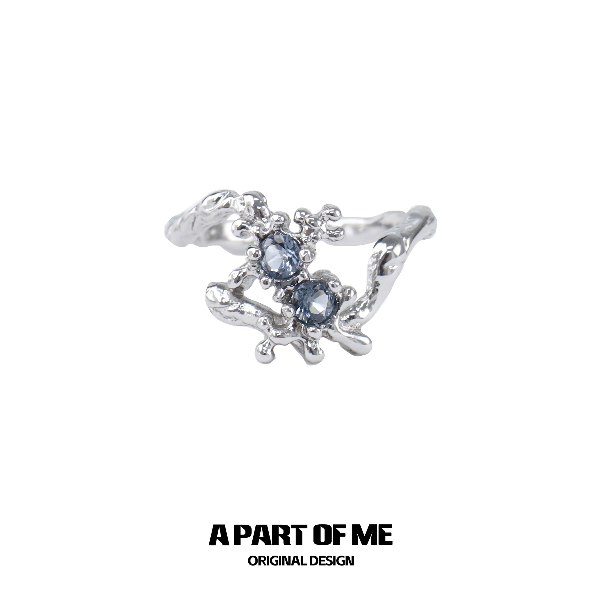 A PART OF ME mermaid texture silver ring featuring intricate design and sparkling stones