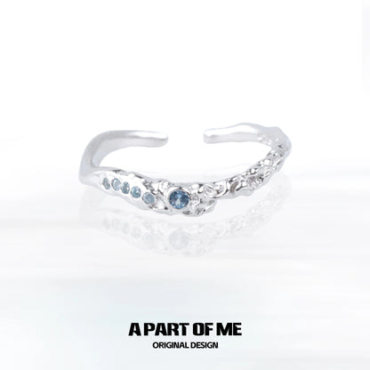 A PART OF ME Mystic Blue Gemstone Ring in a Unique Design with Silver Finish and Decorative Stones