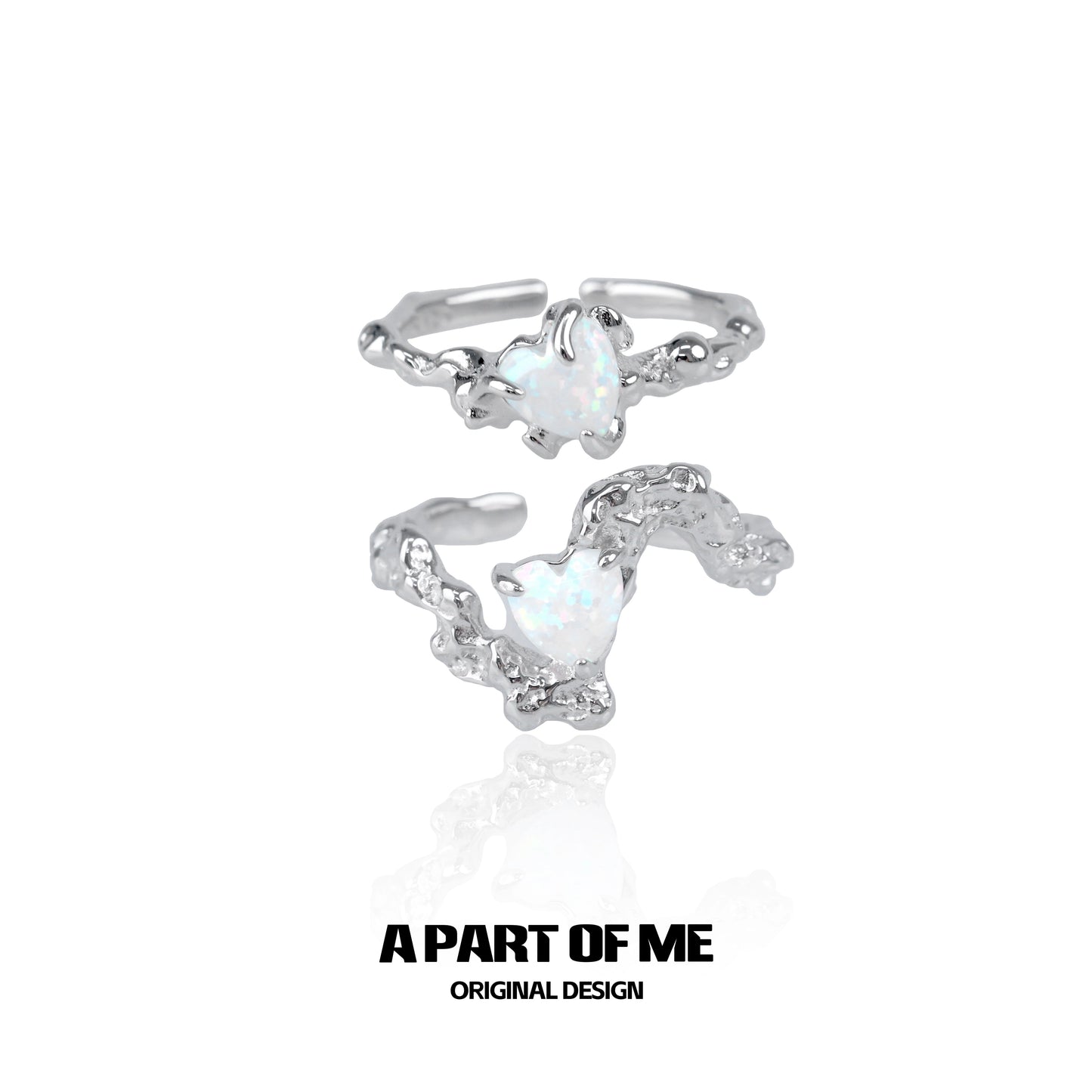 A PART OF ME opal heart ring with a unique silver design and shimmering opal centerpiece