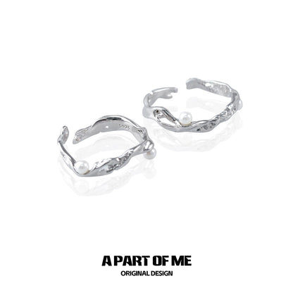 A Part of Me Silver Pearl Statement Ring with Elegant Twisted Design and Accent Pearl