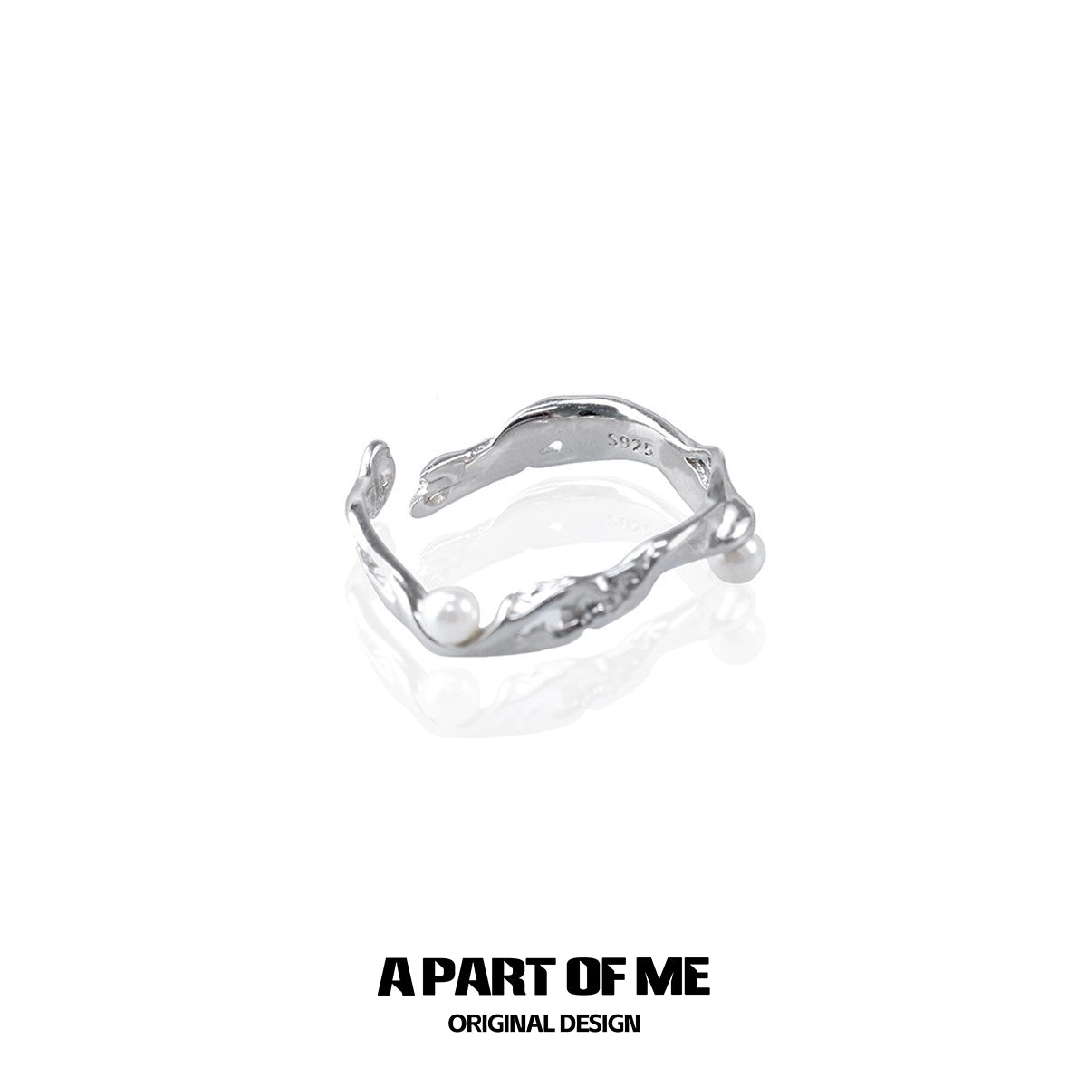 A Part of Me Pearl Statement Ring in Silver with a Unique Twisted Design