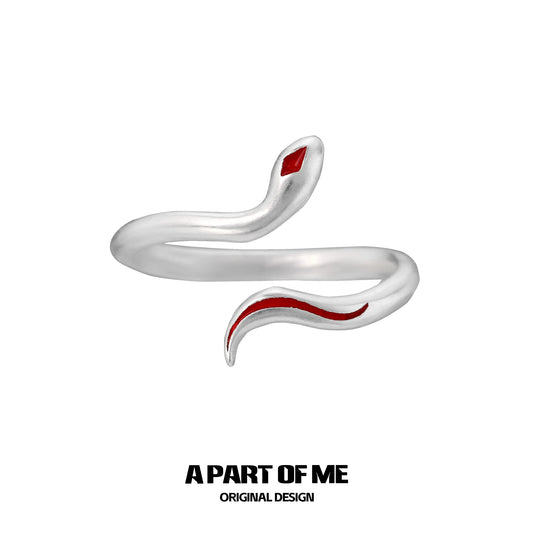 A PART OF ME red snake silver ring with a sleek design and red enamel accent