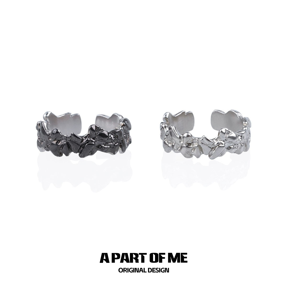 A PART OF ME rock band ring for men in silver and black finishes for stylish music lovers