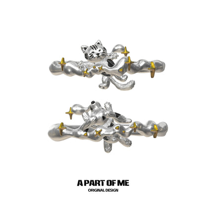 Sleepy cat dog ring by A PART OF ME featuring a whimsical design with stars and a polished finish
