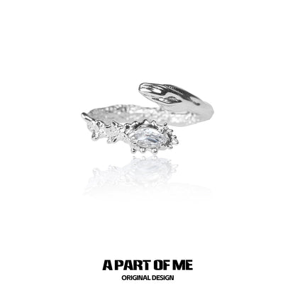 A PART OF ME snake diamond silver ring featuring a unique snake design and elegant stone detailing