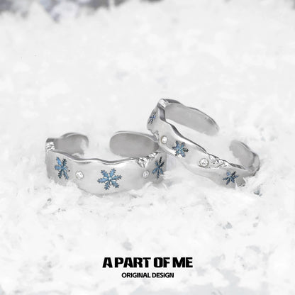 A PART OF ME snowflake love ring set with silver finish and blue snowflake accents