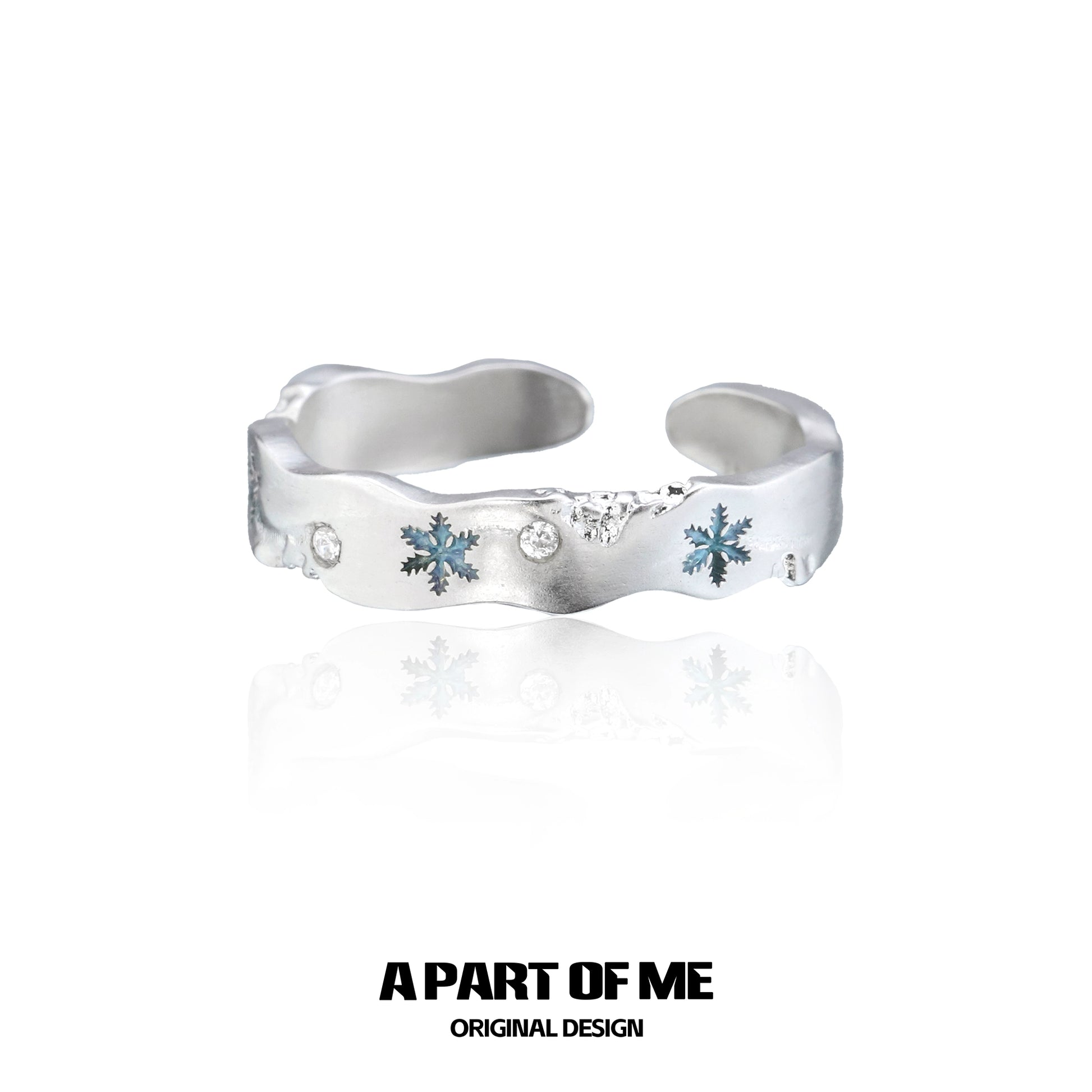 A PART OF ME Snowflake Love Ring in Silver with Blue Snowflake Accents and Sparkling Stones