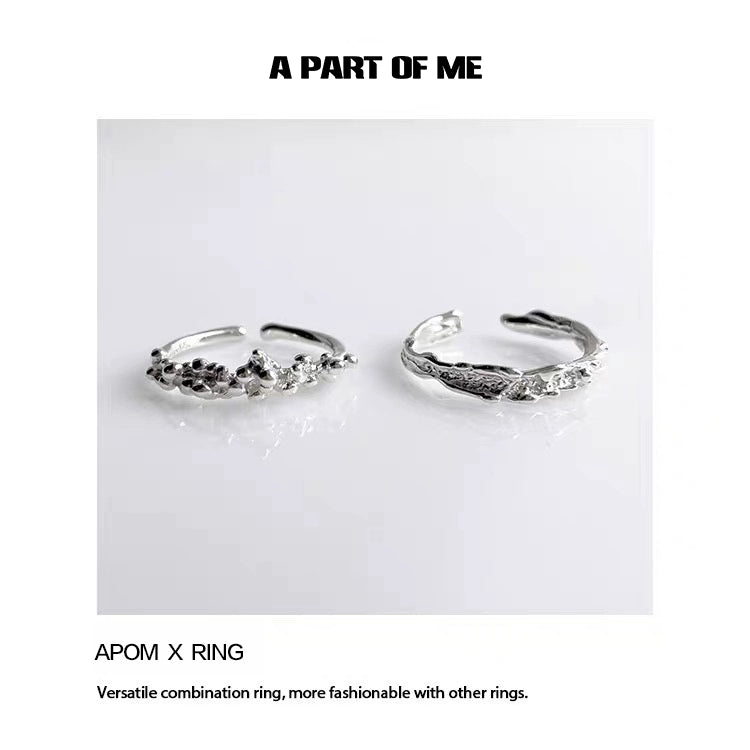 A PART OF ME surf texture couple rings in silver with stylish floral and wave designs