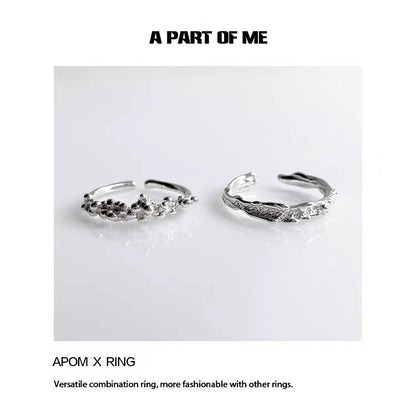 A PART OF ME surf texture couple rings in silver with stylish floral and wave designs