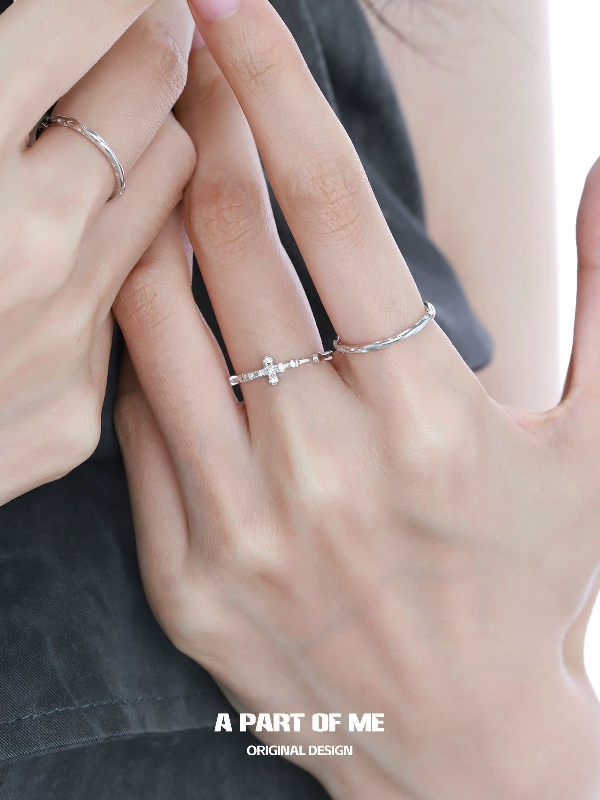 Textured cross silver ring by A PART OF ME, featuring a unique design and elegant finish