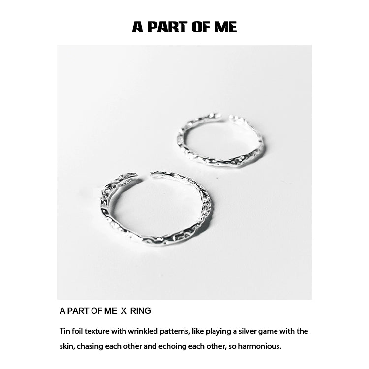 Textured silver rings from A PART OF ME with unique tin foil patterns for stylish elegance