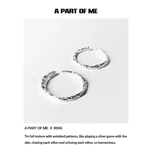 Textured silver rings from A PART OF ME with unique tin foil patterns for stylish elegance