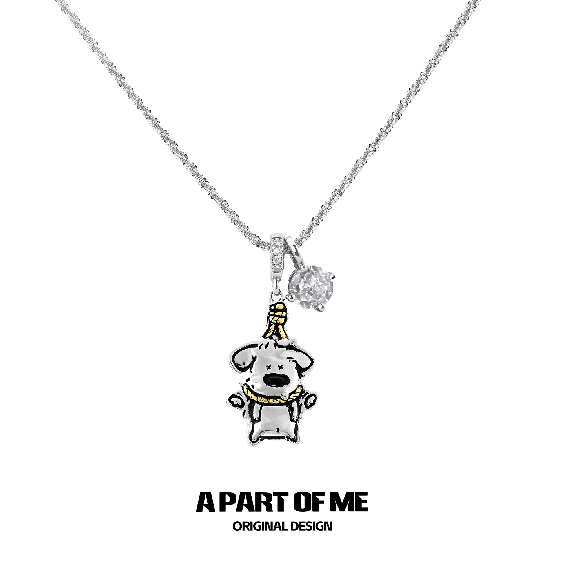 Silver working puppy necklace pendant on a delicate chain from A PART OF ME collection