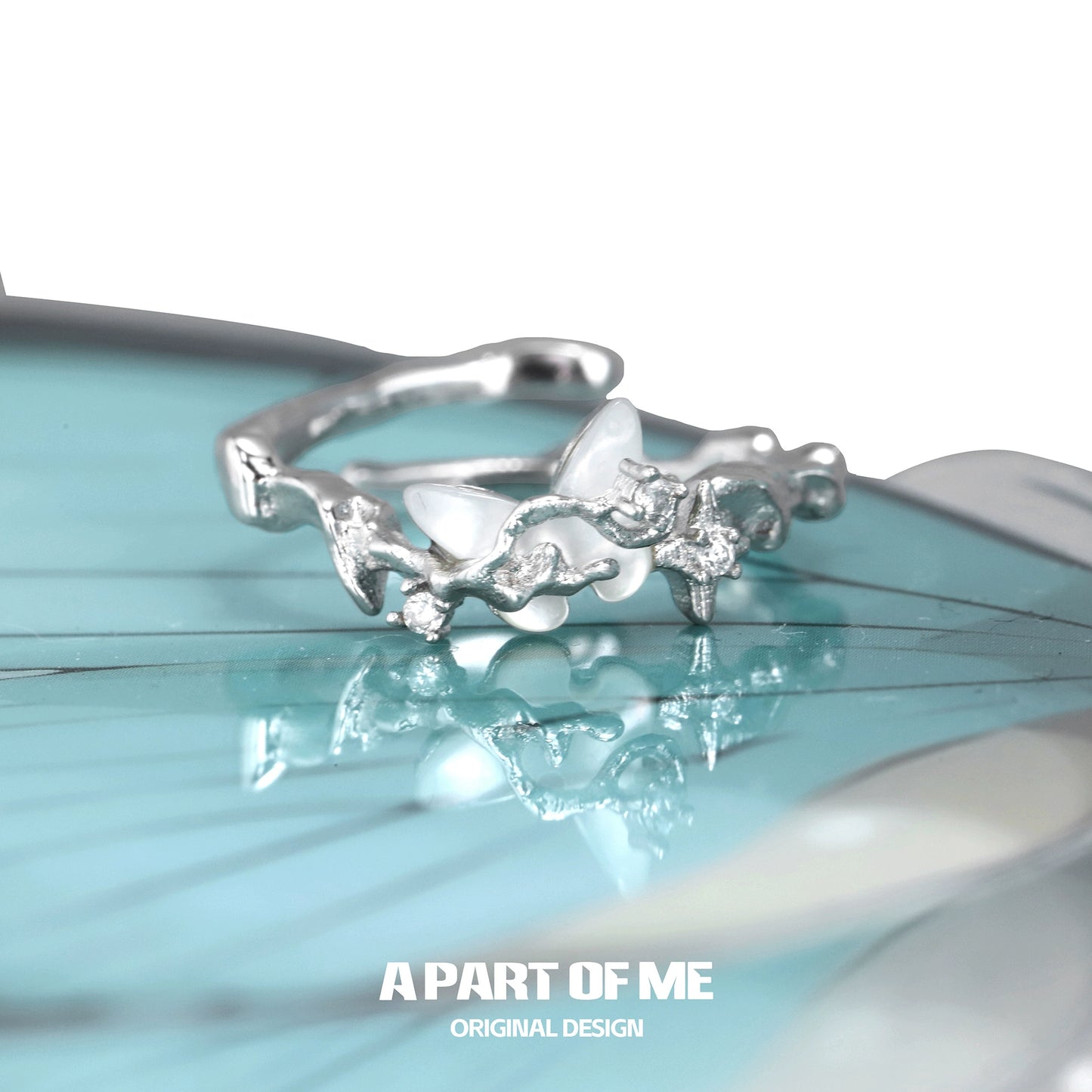 Beautiful agate butterfly silver ring designed by A PART OF ME, featuring intricate details.