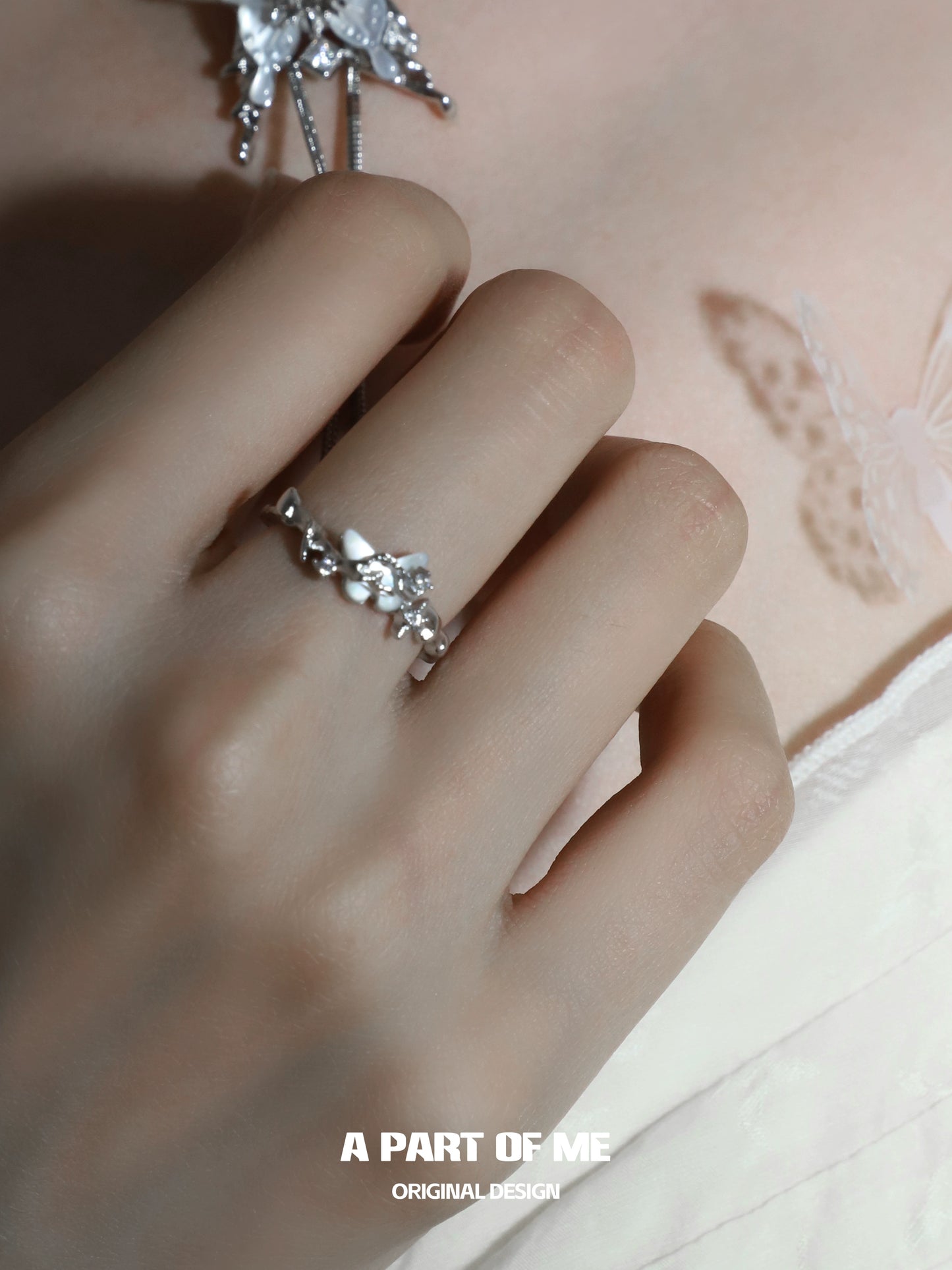 A Part of Me Agate Butterfly Silver Ring featuring elegant butterfly design on a delicate silver band